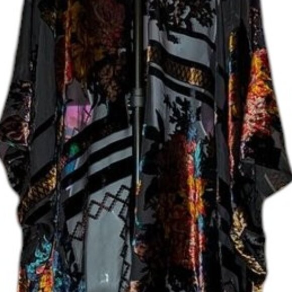 Ky Soreco Boho Velvet Burnout Floral Flyaway Kimono Poncho Sheer Shawl Ruana - Picture 5 of 5